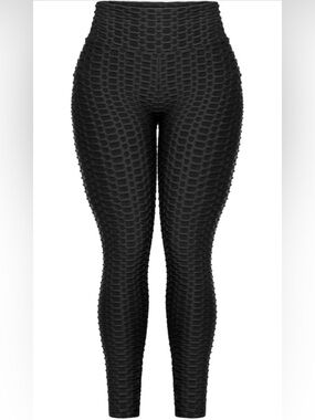 Comfy Active - Textured Black High-Waist Leggings, Scrunch Butt. Size S/M